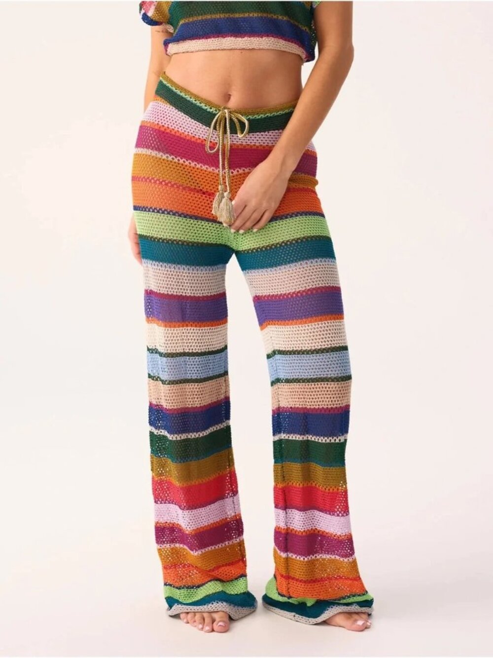 PQ Swim Multicolor Crochet Wide-Leg Pants with Drawstring M/L